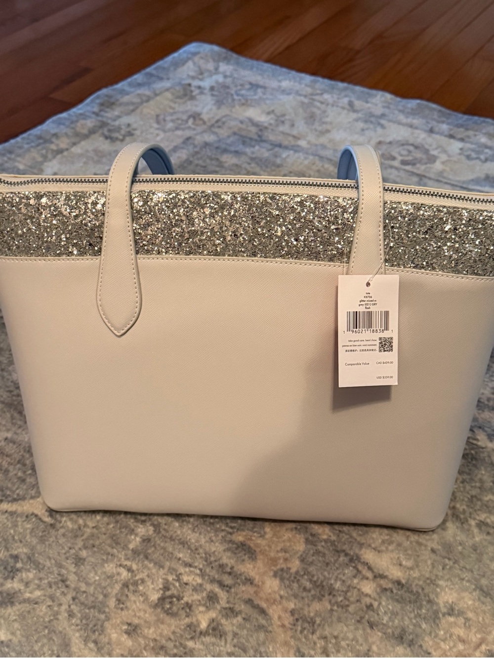 kate spade Cream Tote with Silver Glitter Trim - Picture 2 of 2